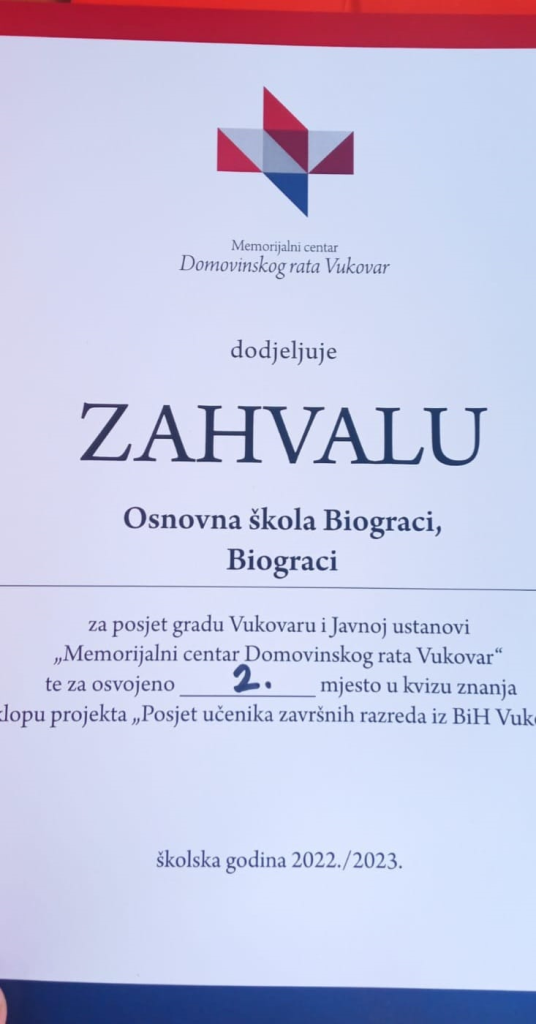 Posjet učenika završnih razreda BiH Vukovaru